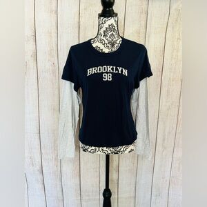 Rue21 Women’s Plus Navy Blue Brooklyn Crew Neck Long Sleeve Cotton T-shirt